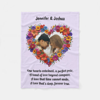 Customizable Floral Heart Photo and Poem Fleece Blanket