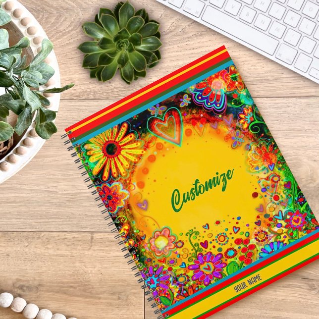 Customizable Floral Hearts Name Pretty Yellow  Planner (Creator Uploaded)