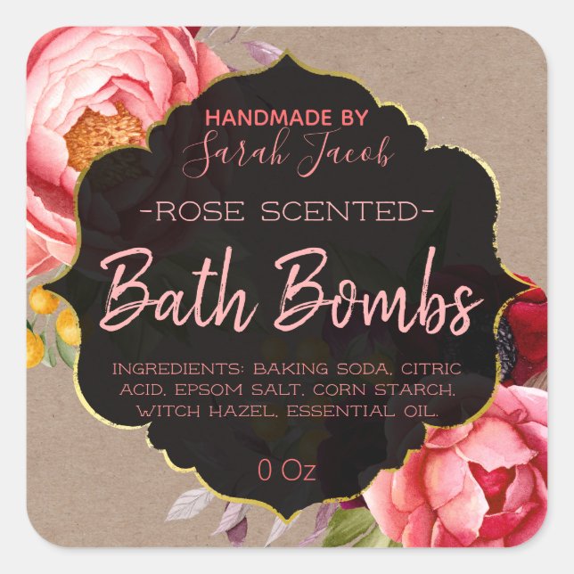 Customizable Floral Kraft Bath Bomb Label (Front)
