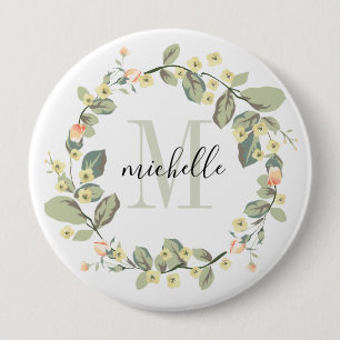 Customizable Floral Monogram Baby Peach Blossoms 4 Inch Round Button