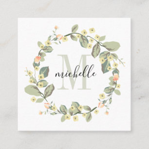 Customizable Floral Monogram Baby Peach Blossoms Square Business Card