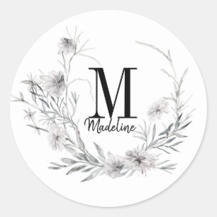 Customizable Floral Monogram Dusty Wildflowers Classic Round Sticker
