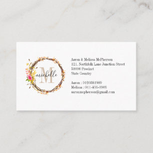 Customizable Floral Monogram Fall Foliage Business Card