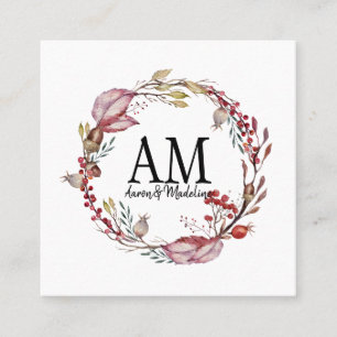 Customizable Floral Monogram Frame Autumn Foliage Square Business Card