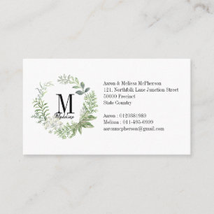 Customizable Floral Monogram Green Foliage Business Card
