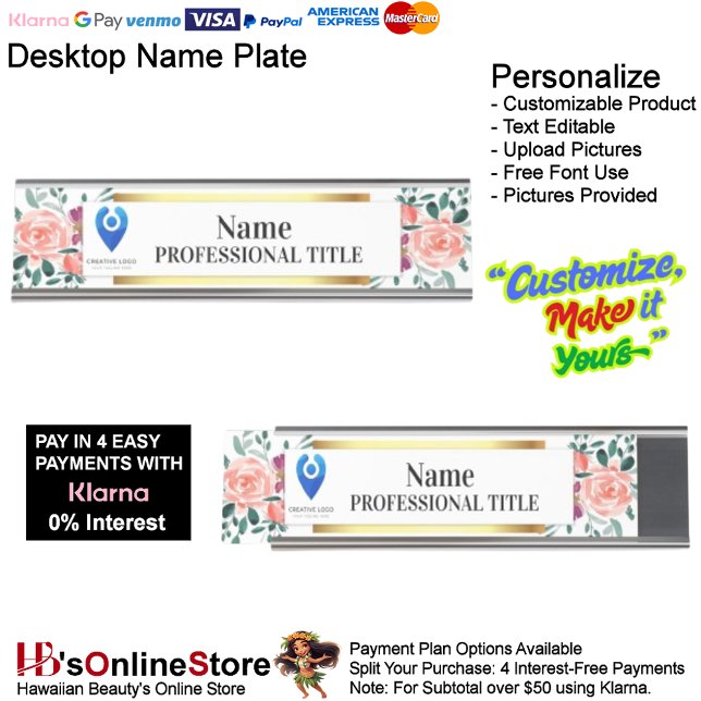 Customizable Floral Name Plate with Logo & Slogan  (Customizable Floral Name Plate with Logo & Slogan 6.)