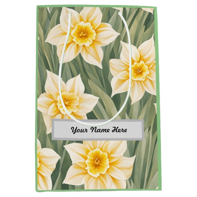 Customizable Floral Pattern Daffodil Flowers Medium Gift Bag (Front)