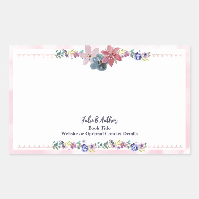 Customizable Floral Pink Author Signed Bookplate  Sticker (Front)