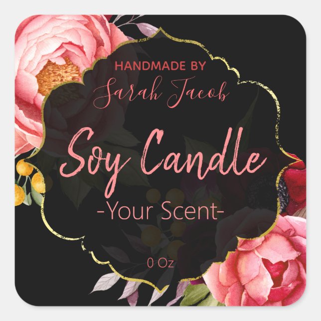 Customizable Floral Soy Candle Label (Front)