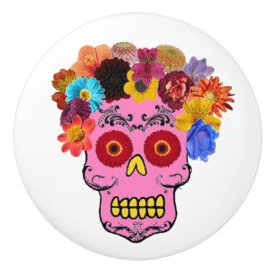 Customizable Floral Sugar Skull Ceramic Knob