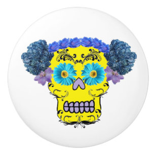 Customizable Floral Sugar Skull Ceramic Knob