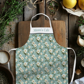 Customizable Floral Teal and White Apron