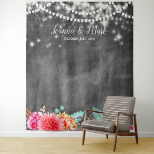 Customizable Floral Wedding Photo Booth Backdrop Tapestry