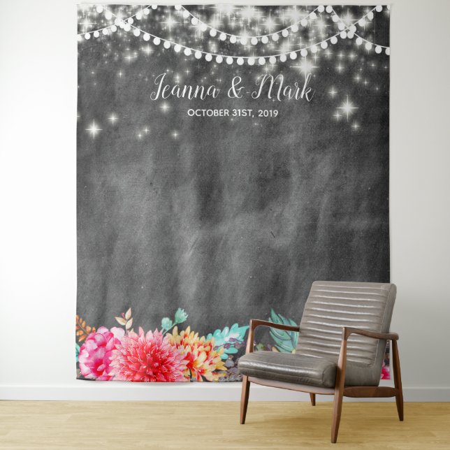 Customizable Floral Wedding Photo Booth Backdrop Tapestry (In Situ)
