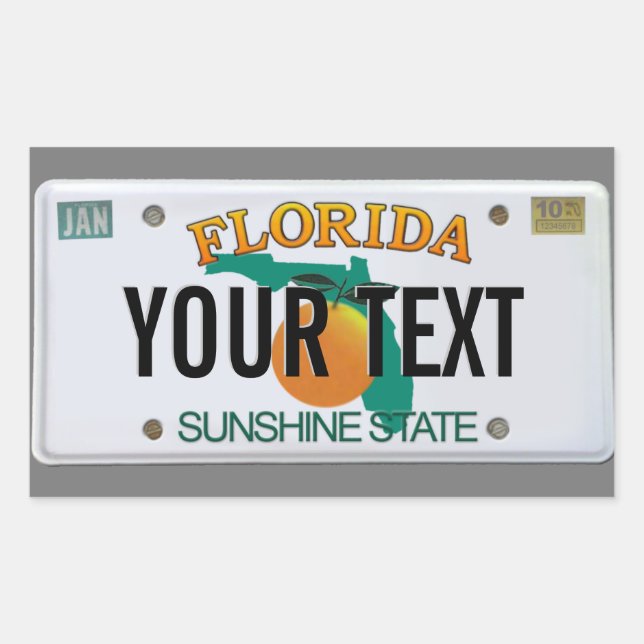 (Customizable) Florida License Plate  Sticker (Front)