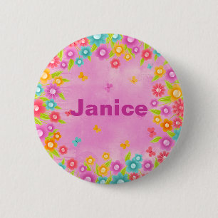 Customizable Flower Butterfly Name 2 Inch Round Button