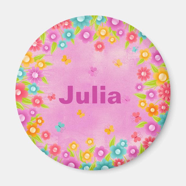 Customizable flower butterfly name magnet (Front)