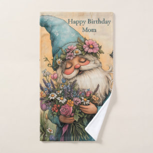 Customizable Flower Gnome Illustration Hand Towel