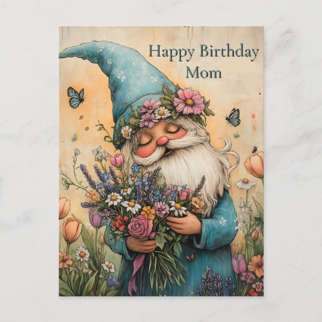 Customizable Flower Gnome Illustration Holiday Postcard (Front)