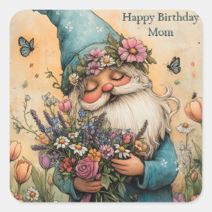 Customizable Flower Gnome Illustration Square Sticker