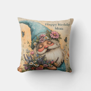 Customizable Flower Gnome Illustration Throw Pillow