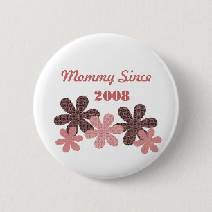 Customizable Flower Mommy Since Button, Burgundy 2 Inch Round Button