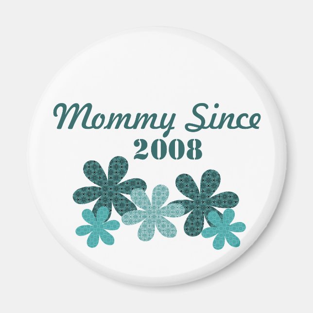 Customizable Flower Mommy Since Magnet, Teal Magnet (Front)