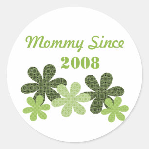 Customizable Flower Mommy Since Stickers, Green Classic Round Sticker