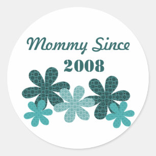 Customizable Flower Mommy Since Stickers, Teal Classic Round Sticker