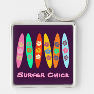 Customizable Flowered Surfboards Keychain