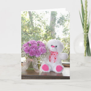Customizable Flowers & Teddy Bear Valentine Card
