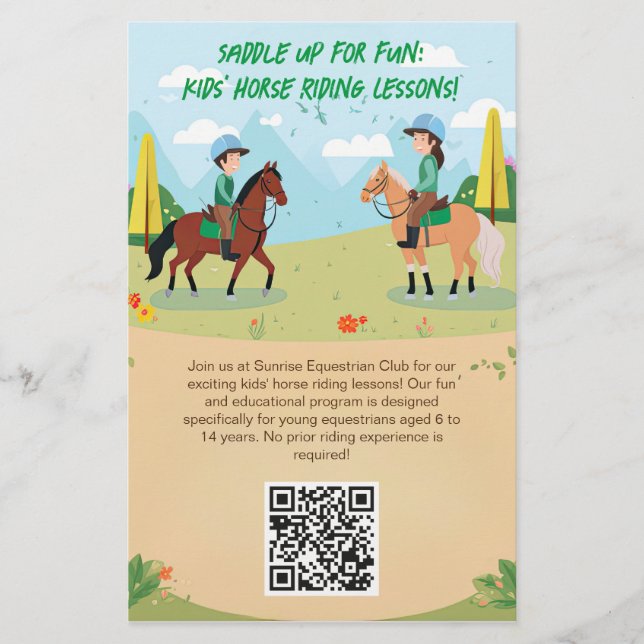 Customizable Flyer for Kids' Horse Riding Classes (Front)