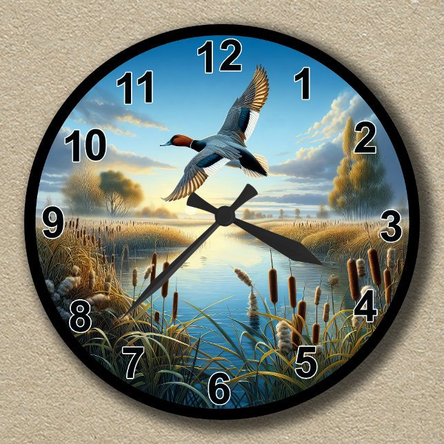 Customizable Flying Canvasback Duck  Round Clock (Creator Uploaded)