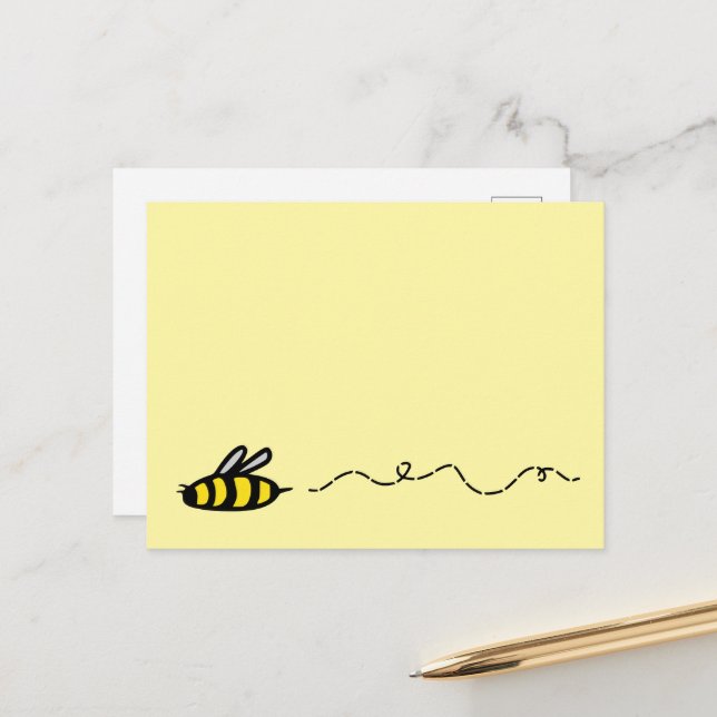 Customizable Flying Cartoon Bee Postcard (Front/Back In Situ)
