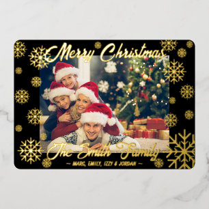 Customizable Foil Snowflake Christmas Card Black