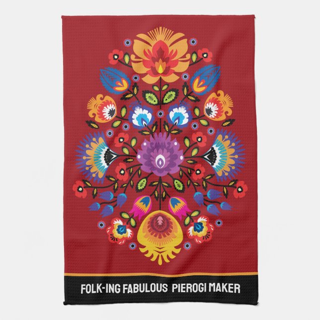 Customizable Folk-ing Fabulous Pierogi maker Kitchen Towel (Vertical)