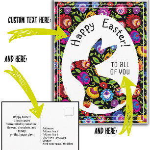 Customizable folksy Easter bunny, Postcard