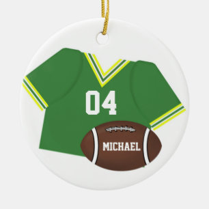 Customizable Football and Green Jersey Ornament