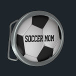 Customizable Football Soccer Ball Oval Belt Buckle<br><div class="desc">Soccer sports design with a close up image of a soccer ball, fully customizable with your own name or text. Perfect for the soccer player, football fan or soccer coach. Other colour combinations are available in our store and we welcome custom requests, just contact us through our GiftsBonanza store prior...</div>