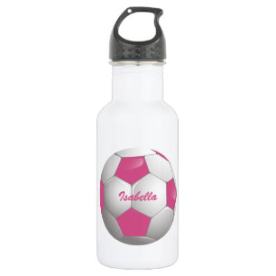 Customizable Football Soccer Ball Pink and White 532 Ml Water Bottle