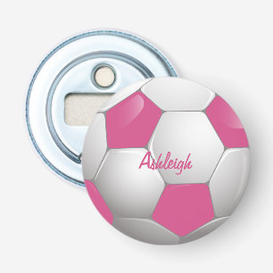 Customizable Football Soccer Ball Pink and White Bottle Opener