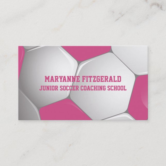 Customizable Football Soccer Ball Pink and White Business Card (Front)