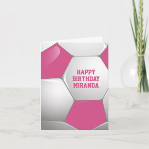 Customizable Football Soccer Ball Pink and White Card