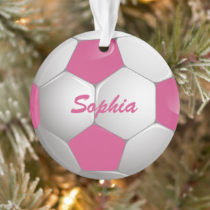 Customizable Football Soccer Ball Pink and White Ornament