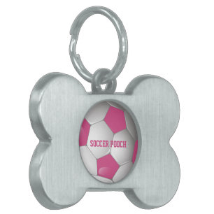 Customizable Football Soccer Ball Pink and White Pet ID Tag