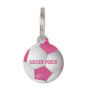 Customizable Football Soccer Ball Pink and White Pet Tag