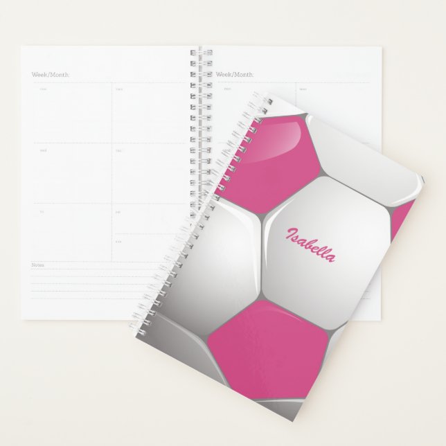 Customizable Football Soccer Ball Pink and White Planner (Display)