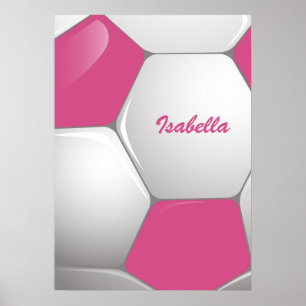 Customizable Football Soccer Ball Pink and White Poster
