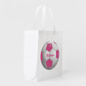 Customizable Football Soccer Ball Pink and White Reusable Grocery Bag (Front Side)