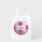 Customizable Football Soccer Ball Pink and White Reusable Grocery Bag (Back)